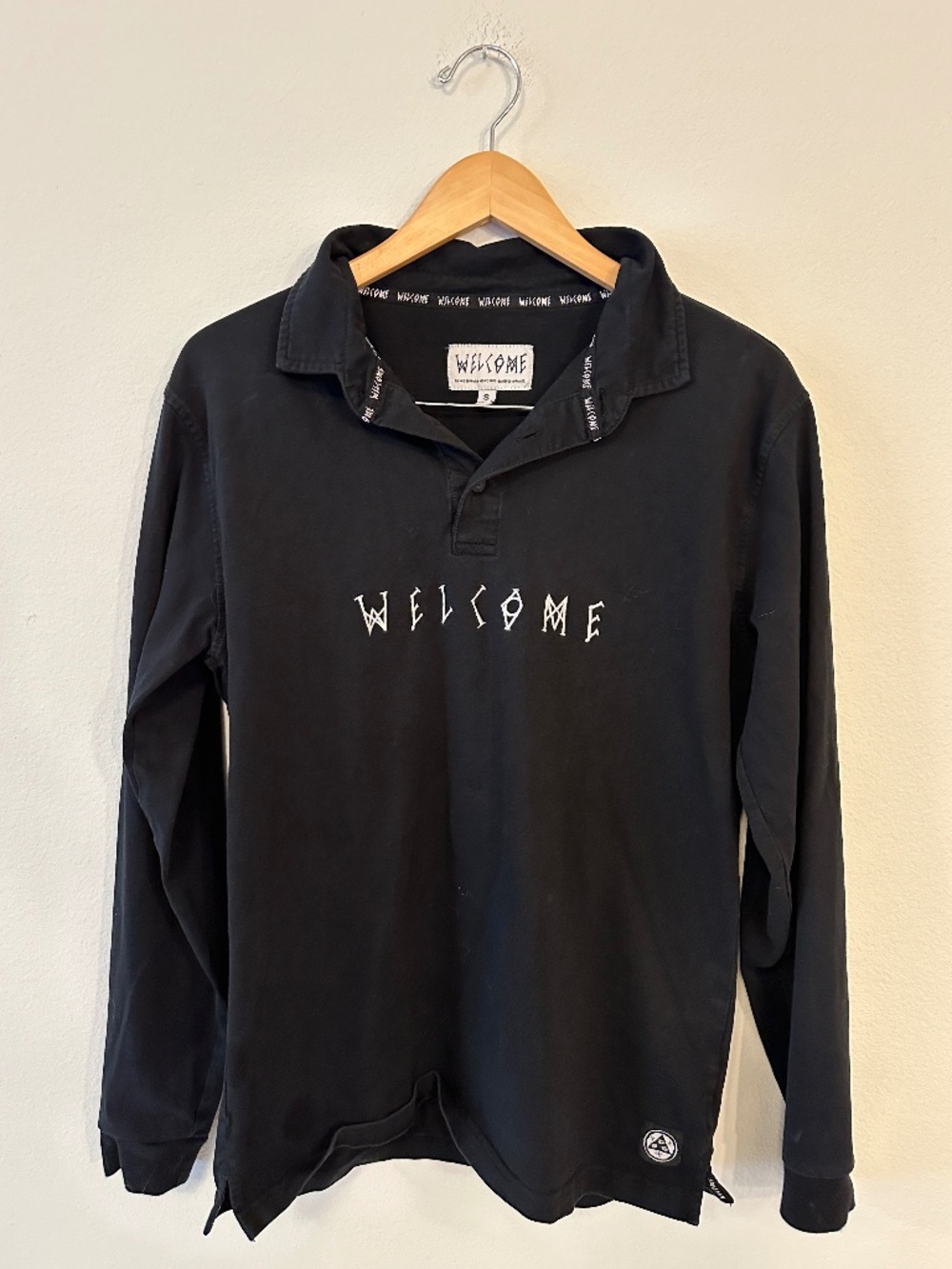 Welcome Skateboards Small Black Embroidered Long Sleeve Polo Shirt 100% Cotton